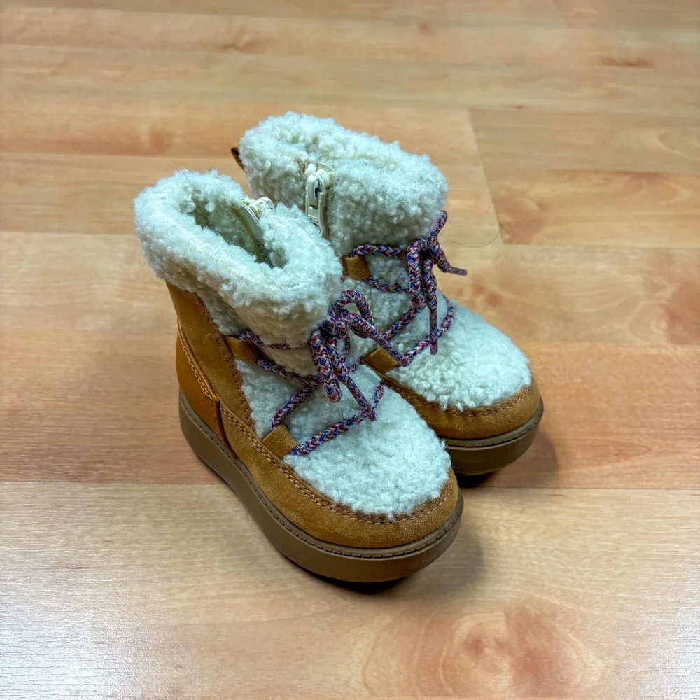 Cat & Jack Tan & Cream Platform Arya Zipper Shearling Winter Boot Toddler Size 5